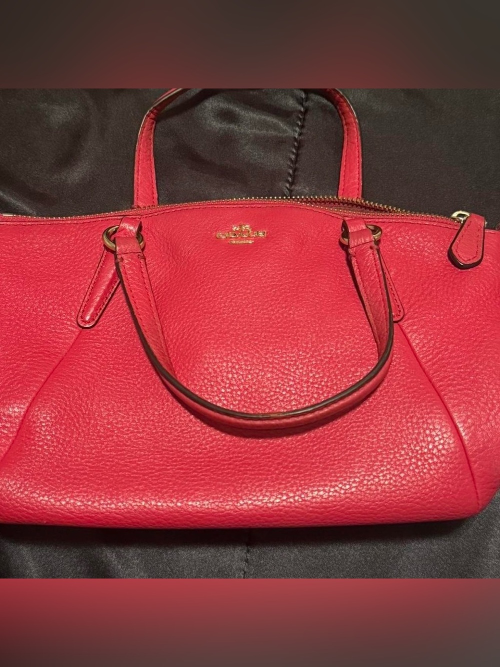 Coach Red Pebbled Leather Satchel with Gold Hardware